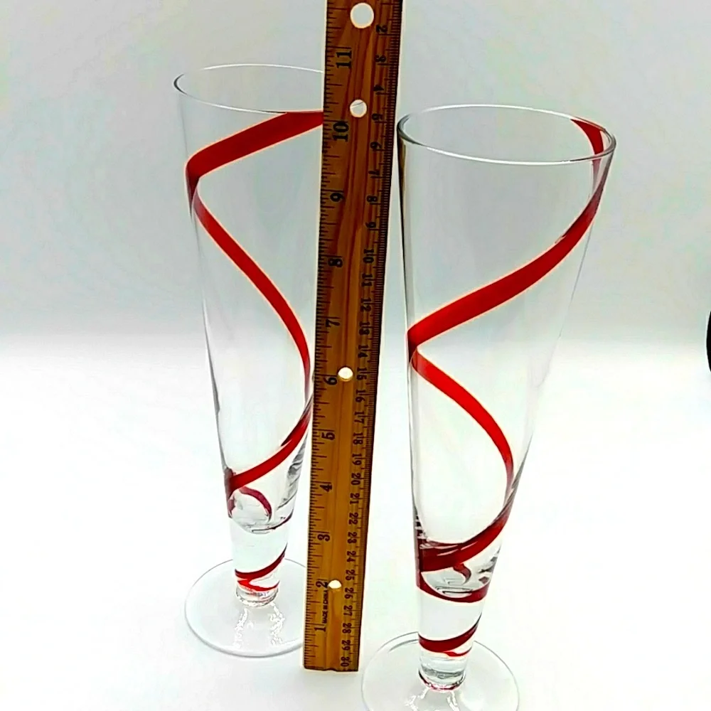 Copy- 2 Pier 1 Pilsner Red Swirline Tall Glasses